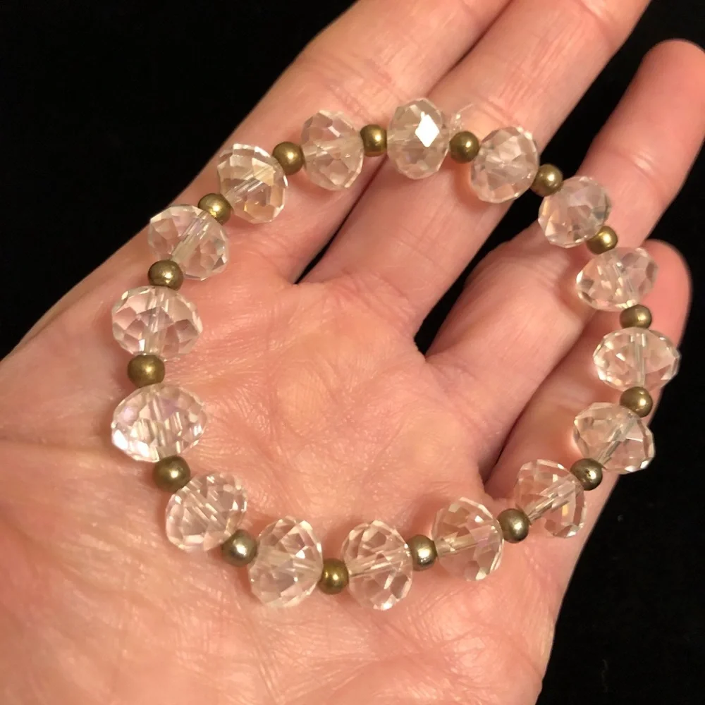 Elegant Faux Crystal and Gold Tone Beaded Bracelet Vintage Costume Jewelry